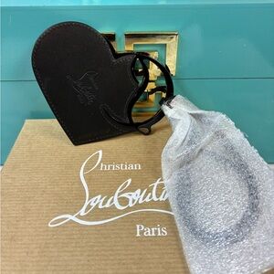 Christian Louboutin Black Leather Heart Bag Charm NWT Authentic Brand New in box